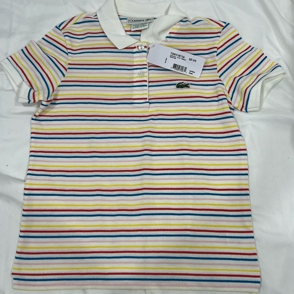 NWT kids LACOSTE short sleeve striped shirt size 10 KIDS GETS AN EXTRA PIECE - Picture 3 of 13